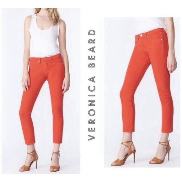 Veronica Beard Jeans Red Brooke 8.5” Crop Denim Pants Size 25 Holiday Party - Picture 1 of 10